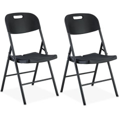 Relaxdays Folding Chairs, Set of 2 Garden Chairs for Patio and Balcony, Balcony Chairs up to 150 kg, Weatherproof, Foldable, Black