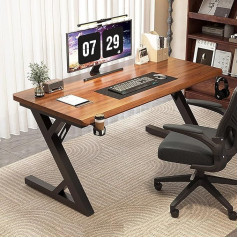 Großer Schreibtisch aus Massivholz, moderner PC-Gaming-Arbeitsplatz, verstellbare Füße, Arbeitstisch für Heimbüro, Walnussholz-Finish, 120 x 60 x 75 cm, ergonomisches Design und stilvoll