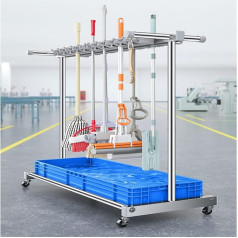 Drain Rack, Broom Mop Holder, All Purpose Mop and Broom Rack, Movable Floor Mounted Shelf, Standing Cleaning Tool Trolley Storage, Movable Commercial Mop-R
