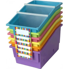 RAUVOLFIA Buch-Bibliotheksbehälter mit Trennwänden, Kunststoff-Regal, Organizer für Klassenzimmer, Bibliothek, Bücher, Dokumente, Akten, Zeitschriften, Neonfarben, 6 Stück