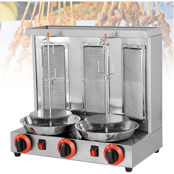 Electric/Gas Kebab Grill Machine, Smokeless Turkey Kebab Maker, 360° Rotatable Vertical Grill Oven in Silver - Perfect for Home or Commercial Use
