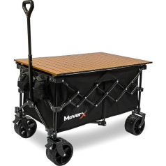 MoverX 200L Campingwagen auf Rädern Tisch Klappwagen Tragbarer Campingwagen Faltbarer Trolley für Festival Strand Outdoor Garten Picknick Einkaufen Angeln Breite Räder Verstellbarer Griff Schwarz