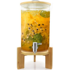 LYXXW 2-Gallonen-Getränkeautomat Aus Glas, Saftspender für Heiß- und Kaltgetränke Mit Zapfhahn, Getränkespender Mit Holzdeckel und Ständer, Eisteedosen für Restaurants Partys Bars,5L