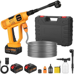 MYPIN Portable Cordless Pressure Washer with LED Display, 2 x 3.0Ah Rechargeable Batteries, 6-in-1 Nozzle for Car Floor, Wall, Fence Cleaning, 9 Adjustable Pressure Modes
