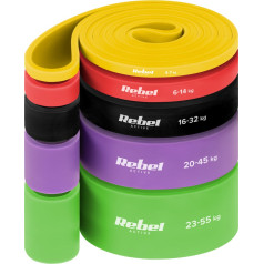 TPE vingrošanas gumiju komplekts - Power Band PTs-1, 4-55 kg, 5 TPE gumijas, ACTIVE