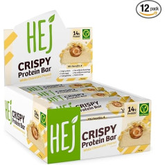HEJ Crispy Protein Bar - Low Sugar High Protein Snack - With 14 g Protein - Vegetarian - Without Artificial Flavours & Sucralose - White Chocolate Peanut 12 x 45 g