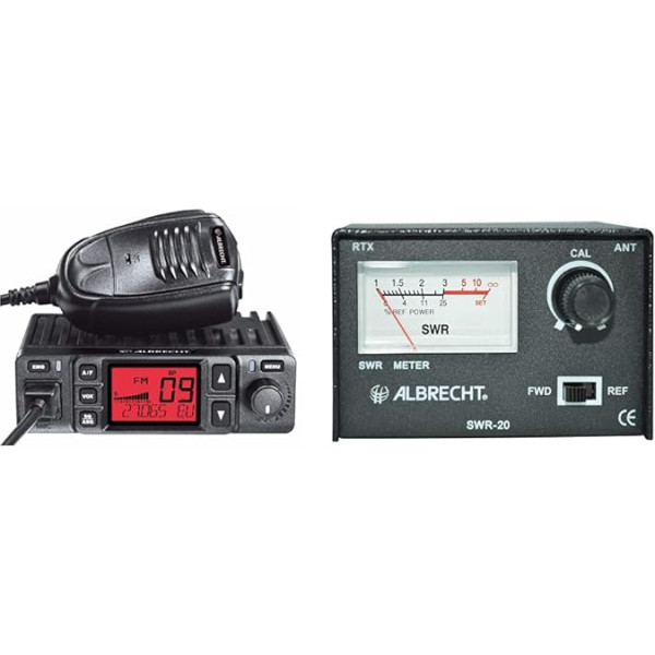 Albrecht AE6290 CB Radio 12629 with Integrated Repeater/Relay Function, 12/24V, VOX, RJ-45 Western Plug, Black & MID05SWR20 - Meter
