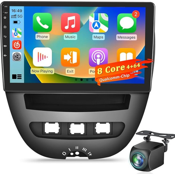 8-Core Qualcomm 4+64G Android Car Radio for Toyota Aygo/Peugeot 107/Citroen C1 2005-2014, 10 Inch IPS Touch Screen, Wireless CarPlay & Android Car, DSP Hi-Res Audio, Support AHD Camera/DAB