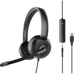 Speedlink METIS USB Stereo Headset - Lightweight Wired Headset with Microphone and Cable Remote, USB-A and 3.5mm Jack Plug, Storage Bag, Black