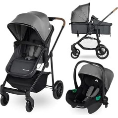Bebeconfort Haze Trio Stroller 3 in 1 Complete Set 0-4 Years Max 22kg 2 in 1 Seat Unit Reversible Lightweight Baby Pushchair i-Size Baby Seat Compact Folding Tinted Stone