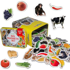 Magdum 85 Zoo + Farm Animals + Fruit + Vegetables Photo Magnets Children for Magnetic Board - Magnetic Toy Children - Fridge Magnets Children - Toy from 3 Years - Educational Games from 3 Years -