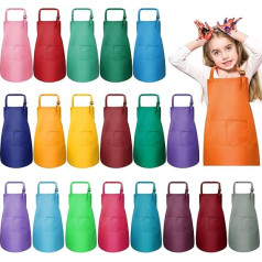 Pack of 20 Children's Aprons, Children's Adjustable Cooking Apron with 2 Pockets, Child Kitchen Aprons Craft Aprons Set for Kitchen, Cooking, Painting, Baking, Boys & Girls (7-13 Years)