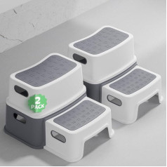 DEANIC Children's Step Stool, Children's Stool Bathroom 2 Levels, Toilet Stool, Toilet from 1 Year, Anti-Tilt and Non-Slip Bath Stool, Bathroom, Baby Toilets (Pack of 2, Grey)
