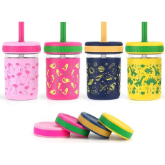 Sursip Toddler Drinking Cup with Straw Leakproof 8oz Mason Jar with Lid for Smoothie Snacks Water Sippy Cup for Toddlers 1-3