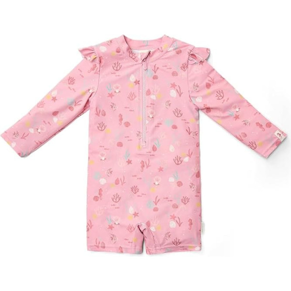 Little Dutch CL25038114 Swimming Costume with Ruffles Long Sleeve Ocean Treasures Pink (Size 74/80), Ocean Treasures Pink, 74 - 80