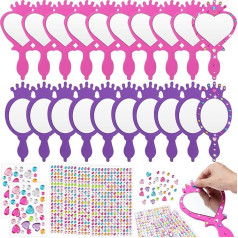 Geetery Pack of 20 Unbreakable Children's Mirrors DIY Decorate Your Own Princess Mirror Princess Craft Mirror Princess Foam Mirror Small Mirror for Crafts Girls Princess