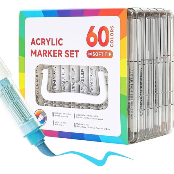 Duroecsain Colouring Pens for Adults, Journaling Markers - 60 Colours Drawing Pens for Children Adults on Glass, Fabric and Wood