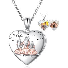 Locket to Open with Picture Chain with Picture 925 Sterling Silver Heart Necklace Sisters / Sunflower / Mother Daughter Chain Amulet to Open Memory Pendant Memory Gifts for Women, One size