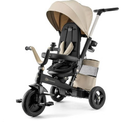 Kinderkraft Easytwist Tricycle Children's Tricycle, Jogger, with Accessories, Roof Window, Seat Belts, 360 Degree Rotation, Freewheel Bike, Push Bar, from 9 Months to 5 Years, Comfortable Seat, Beige