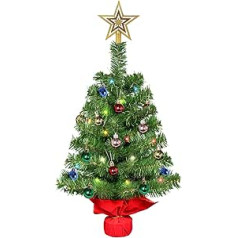 Small Christmas Tree with Lighting, Uten Artificial Christmas Tree 60 cm with Tree Decoration, Fairy Lights and Heavy Christmas Stand, for Christmas and New Year