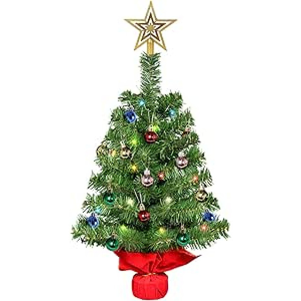 Small Christmas Tree with Lighting, Uten Artificial Christmas Tree 60 cm with Tree Decoration, Fairy Lights and Heavy Christmas Stand, for Christmas and New Year