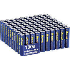 BONAI Longlife Alkaline Batteries AAA (Pack of 100) 1.5 V Micro LR03 Alkaline Batteries, Powerful, Ideal for Alarm Clocks, Fever Thermometers, Decorative Lamps and Other Devices with High Energy