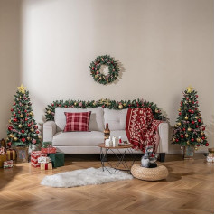 GIANTEX 2er Set künstlicher Weihnachtsbaum + Weihnachtskranz + 270 cm Weihnachtsgirlande, Mini Weihnachtsbaum 120 cm im Topf, Tannenbaum Künstlich Klein, Christbaum Tannengirlande Geschmückt