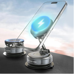 15 W kabelloses Ladegerät, magnetische Maglock-Handyhalterung, schnelles Aufladen, super starke Vakuum-Saugnapf, magnetisch, verstellbare und faltbare 360 Grad drehbare Halterung für iPhone Mag Safe