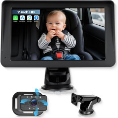 Hodozzy Baby Car Mirror Wireless Carplay Android Car, 7 Inch HD 1080P Baby Car Camera with Bluetooth Night Vision Superlink, 360° Rear Seat Camera with Monitor for Car Seat, Support for AUX/FM/TF