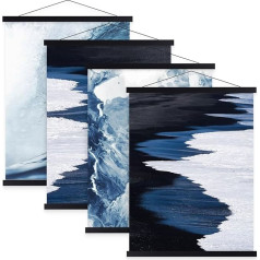 4 Pack A1 Poster Frame Hangers, 24 Inch Magnetic Wooden Poster Hanger Rails, Magnetic Frame Hanging Kit for 24x36, 24x36, 24x35 Landscape Large Wall Map (24 inch, Black, 4