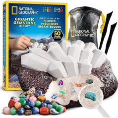 Blue Marble NATIONAL Geographic Huge Gemstone Excavation Set - 50 Real Gems Digging Geology Set for Kids Includes Tools, Learning Aid & Excavation Block