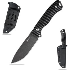 Fixed Outdoor Knife, Hunting Knife Made of G10 Handle 14C28N Steel Blade for Men EDC Outdoor Camping Survival (Black + Black)