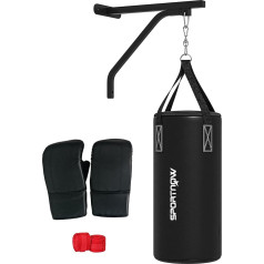 SPORTNOW Punch Bag Wall Mount Punch Bag Stand with Gloves, Hand Straps and 360° Swivel Hook, Adjustable Punch Bag Holder for Punch Bag, Sandbag, Steel, Black