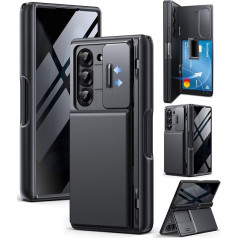 TONGATE Case for Z Fold 6 with Privacy Screen Protection, [Anti-Spy] [Card Holder] Built-in S Pen Holder & Kickstand & Camera Cover, Shockproof Mobile Phone Case for Samsung Galaxy Z Fold 6, Black