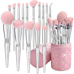 Bueart Design Makeup Brushes Set with Brush Holder Ultra Soft with Brush Holder Makeup Brush Set with Foundation Powder Blush Blend Contour Brush 15 Pieces Silver Pink + Holder