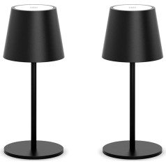 Dimmable Pack of 2 LED Battery Table Lamp 26 cm, 5000 mAh Camping Lamp Battery Rechargeable, 3 W 3000 K Table Lamp Wireless, IP54 Outdoor Table Lamp for Restaurant, Bedroom, Bar (Black)