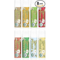Organic Lip Balm - Variety 8 Pack by Sierra Bees - Cocoa Butter, Honey, Mint Burst, Pomegranate, Shea Butter & Argan Oil, Tamanu & Tea Tree, Unflavoured and Vanilla