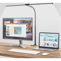 Powerful LED Desk Lamp, Dimmable Architect Clip Lamp, 5 Colour Modes, Eye Protection Light, Desk Touch Control for PC Work, Study, Black