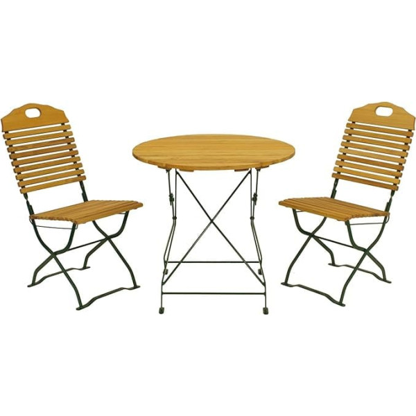 DEGAMO TÖLZ 3-Piece Folding Garden Set in Spa Garden Design, Green Steel, Oiled Robinia Wood, Foldable, Outdoor