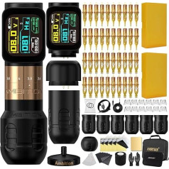 Ambition Seher Pro Tattoo Machine Kit - Rotary Tattoo Machine with 6 Adjustable Stroke Lengths, Dual 2400 mAh Battery, 40 Glory Tattoo Needles & 6 Disposable Handles for Professionals