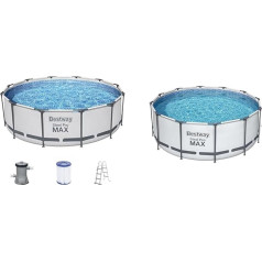 Bestway Steel Pro MAX Frame Pool Set with Filter Pump Diameter 366 x 100 cm, Light Grey, Round & Flowclear™ Solar Tarpaulin, Diameter 356 cm, for Round 366 cm and 396 cm Above Ground Pools, Blue