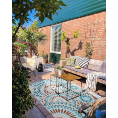 Santextile Reversible Plastic Straw Rug, Waterproof, Portable, Easy to Clean, Ideal for Garden, Patio, Picnic, Patio (Blue, 2.9 x 3.6 m)