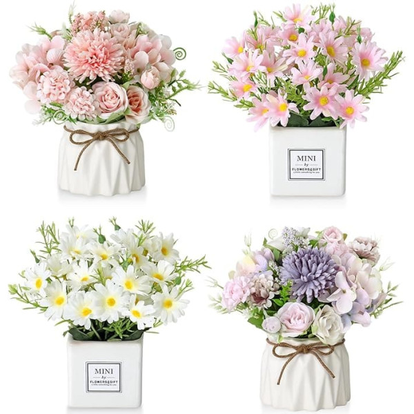 Betylifoy Artificial Flowers in Pot, Pack of 3, Artificial Plant, Table Decoration, Silk Flower, Hydrangea, Artificial Flowers with Ceramic Pot, Flowers Decoration for Table, Office, Desk (4