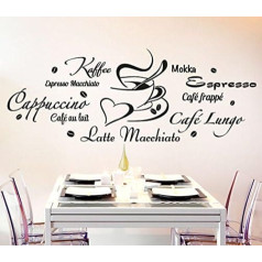 Wandora G178 Wall Tattoo Coffee + Cup I Black (W x H) 120 x 45 cm I Kitchen Dining Room Cappuccino Espresso Sticker Wall Sticker