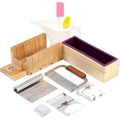 Soap Making Kit 1.2kg Loaf Silicone Mold Multifunctional Adjustable Wooden Soap Cutting Box with Stainless Steel Wavy and Straight Cutter