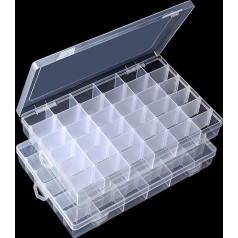 Gospire 2 x 36 Compartments Clear Plastic Jewellery Box with Removable Dividers