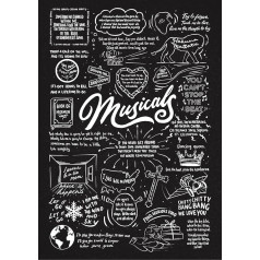 Musicals Doodle Lyric Poster - Music Theatre Print Gifts - Musical Artwork Gift for Music Lover, Fan, Music Poster - Music Gift (A4, Unframed (Black Background))