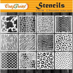 CrafTreat Animal Skin Set (12 Pieces), 6 x 6 Stencils for Painting on Wood, Wall, Tiles, Canvas, Paper, Fabric and Floor Stencil, Reusable DIY Craft Stencils