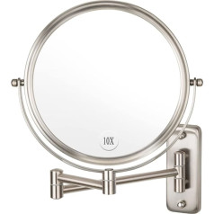 ALHAKIN Wall Mounted Makeup Mirror 10x Magnification 8 Inch Double Sided Swivel Extendable Bathroom Mirror Nickel Finish
