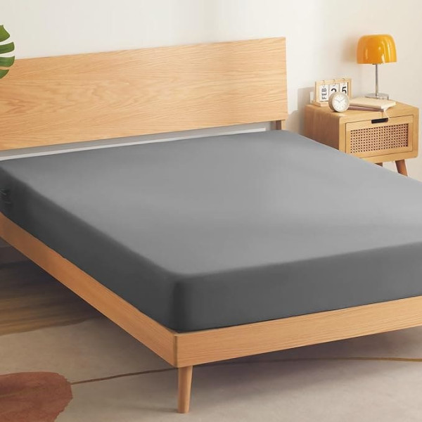 SONIVE Fitted Sheet Soft Fitted Sheet Brushed Jersey Polyester, Wrinkle-Free, Breathable, 30 cm Deep Pocket, Dark Grey, 140 x 200 cm